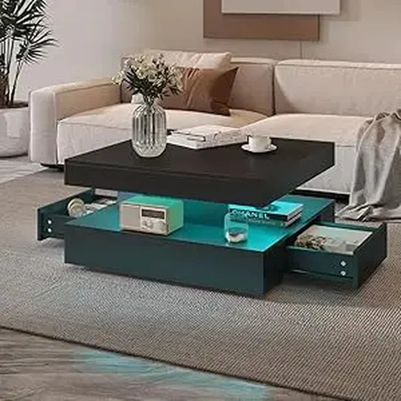 Coffee Table with Detachable Tray and Plug-in 16-color LED