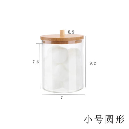 Bamboo Lid Acrylic Q-tip Holder