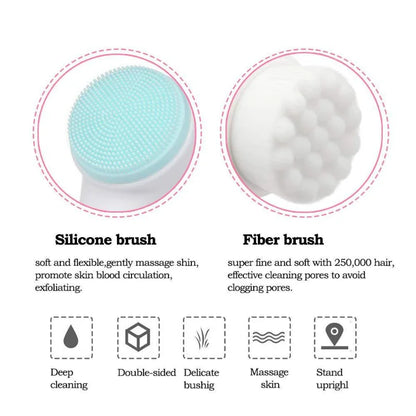 Brosse nettoyante pour le visage en silicone double face - Exfoliant doux