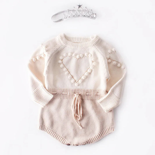 Baby Girls Long Sleeve Loving Heart Knit Jumpsuit