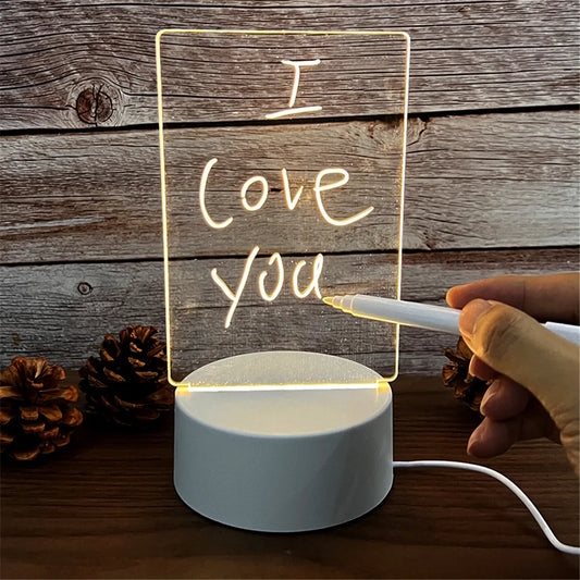 Veilleuse LED USB en acrylique – Tableau de messages et calendrier effaçables, lumineux et transparent 