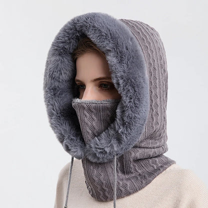 Women's Winter Fur Cap & Mask Set - Knitted Cashmere Balaclava