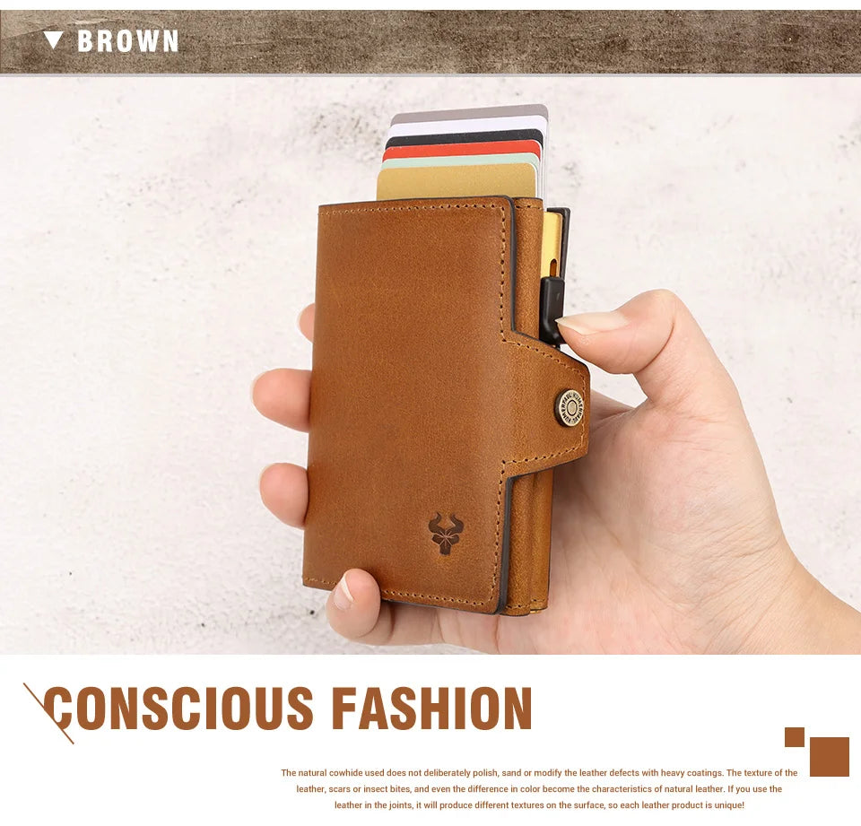 New Automatic Card Holder Genuine Leather Wallet