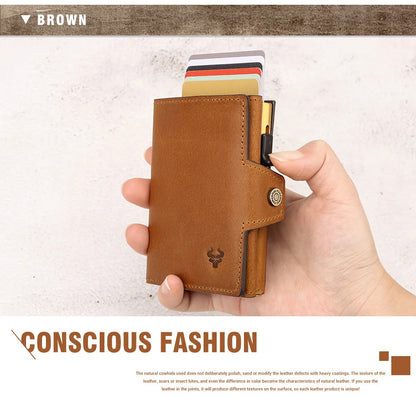 New Automatic Card Holder Genuine Leather Wallet