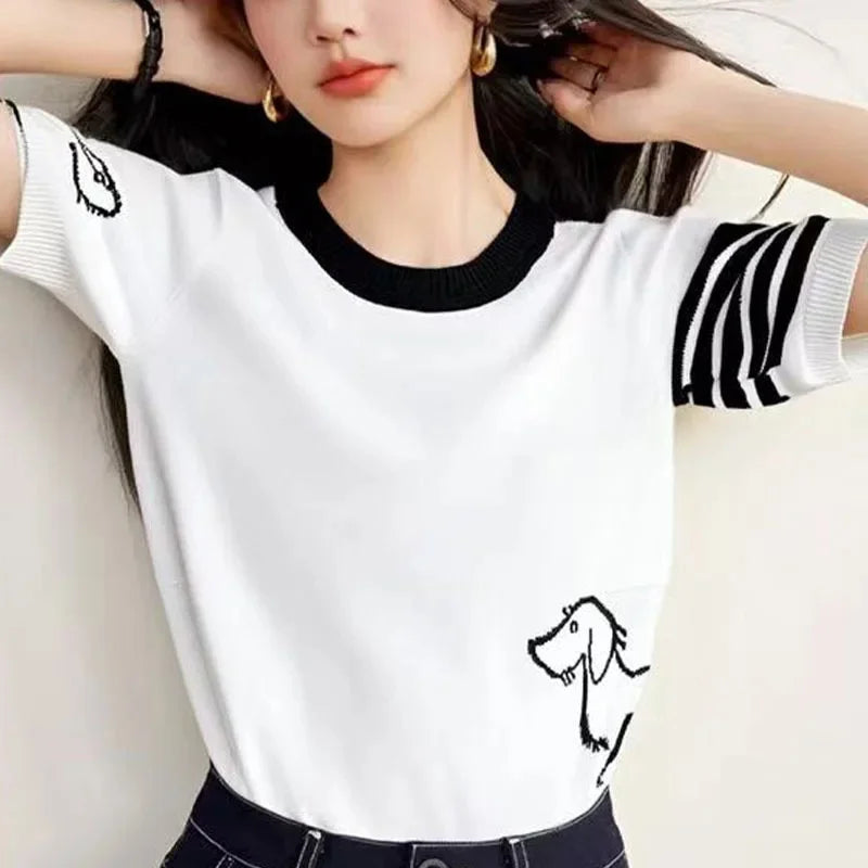 Women's Round Neck Silk Wool Knitted Sweater