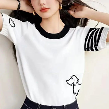 Women's Round Neck Silk Wool Knitted Sweater