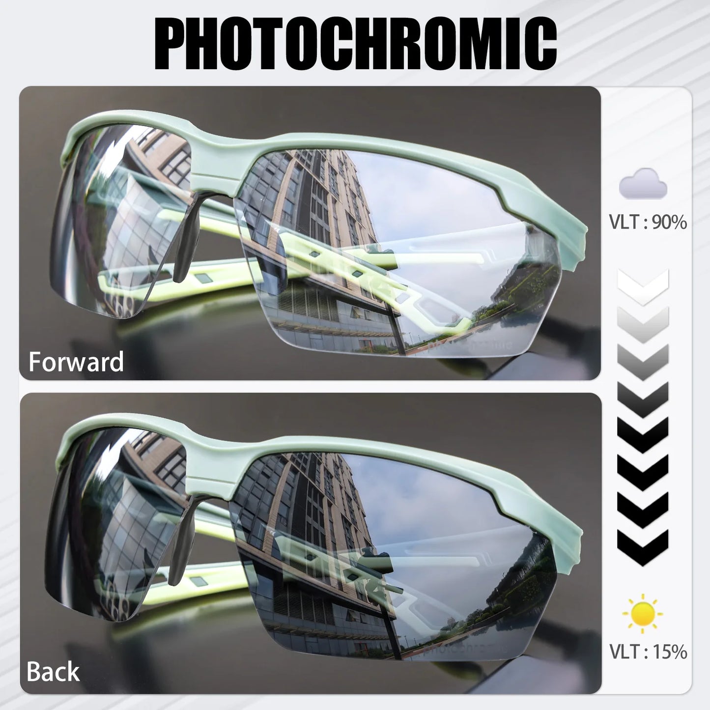 Lunettes de soleil photochromiques pour cyclisme UV400 Lunettes de sport de plein air Lunettes de course unisexes pour vélo de route VTT