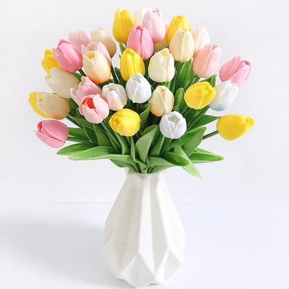 Künstlicher Tulpenstrauß, 29 cm, fühlt sich echt an, 10 Stück 