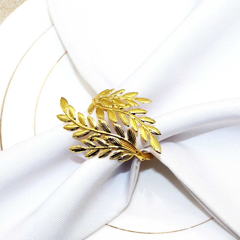 6Pcs Gold Wheat  Metal Leaf Napkin Rings Holder