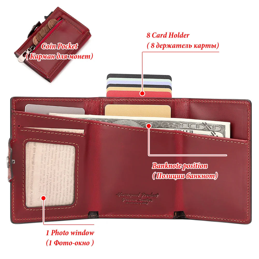 New Automatic Card Holder Genuine Leather Wallet