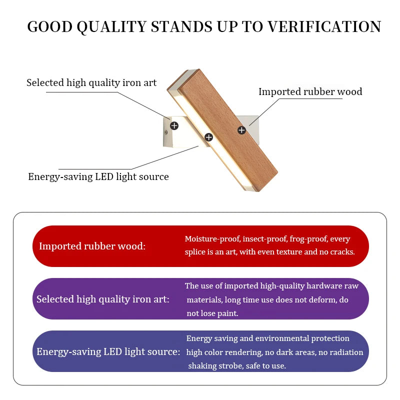 Applique murale LED réglable en bois nordique 