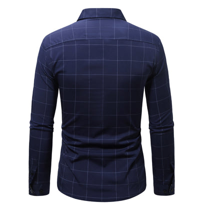 Slim Fit Long Sleeve Cotton Plaid Dress Shirt for Men