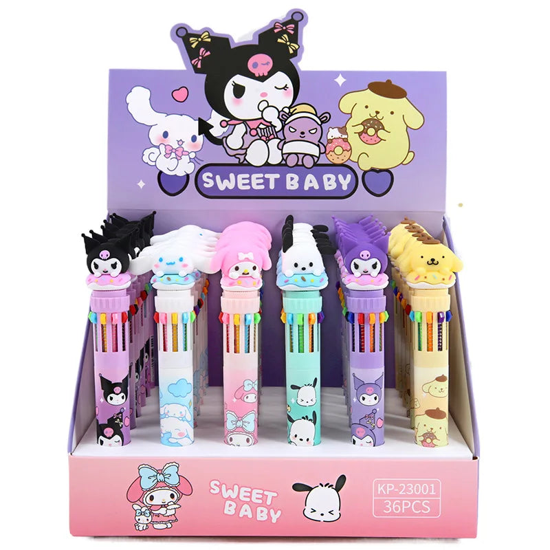 Cartoon Ballpoint Pens 18/36pcs Kuromi Hello Kitty 10 Color 0.7mm