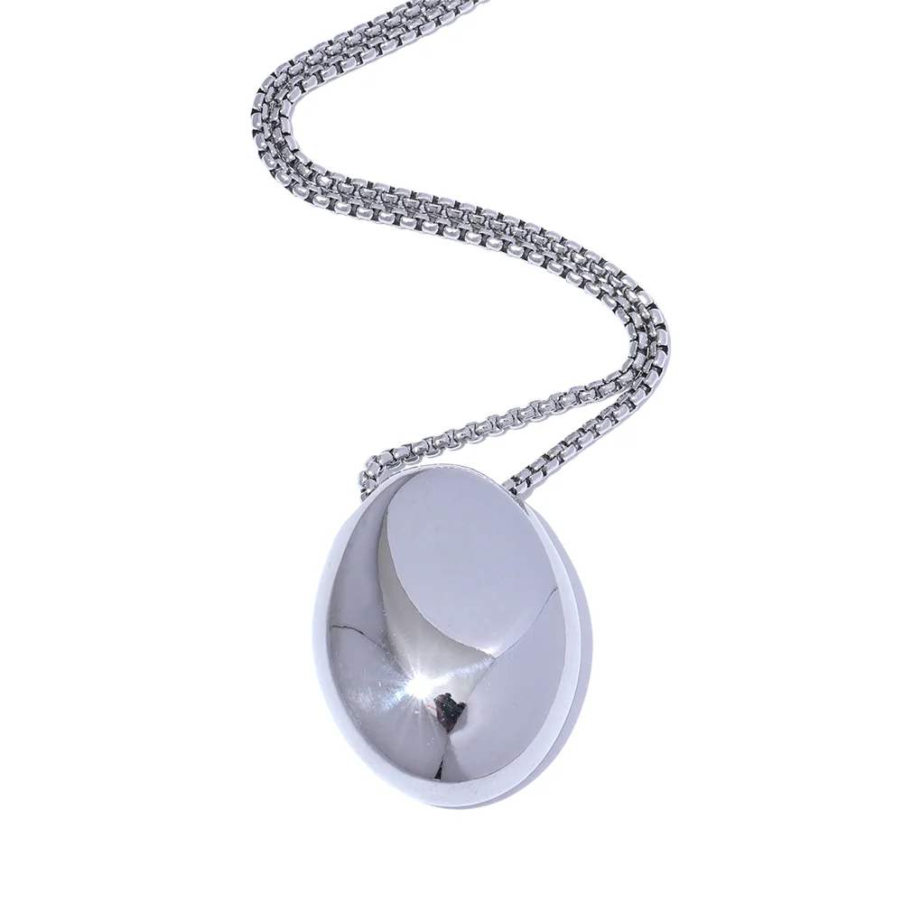 70cm Minimalist Stainless Steel Oval Pendant Necklace