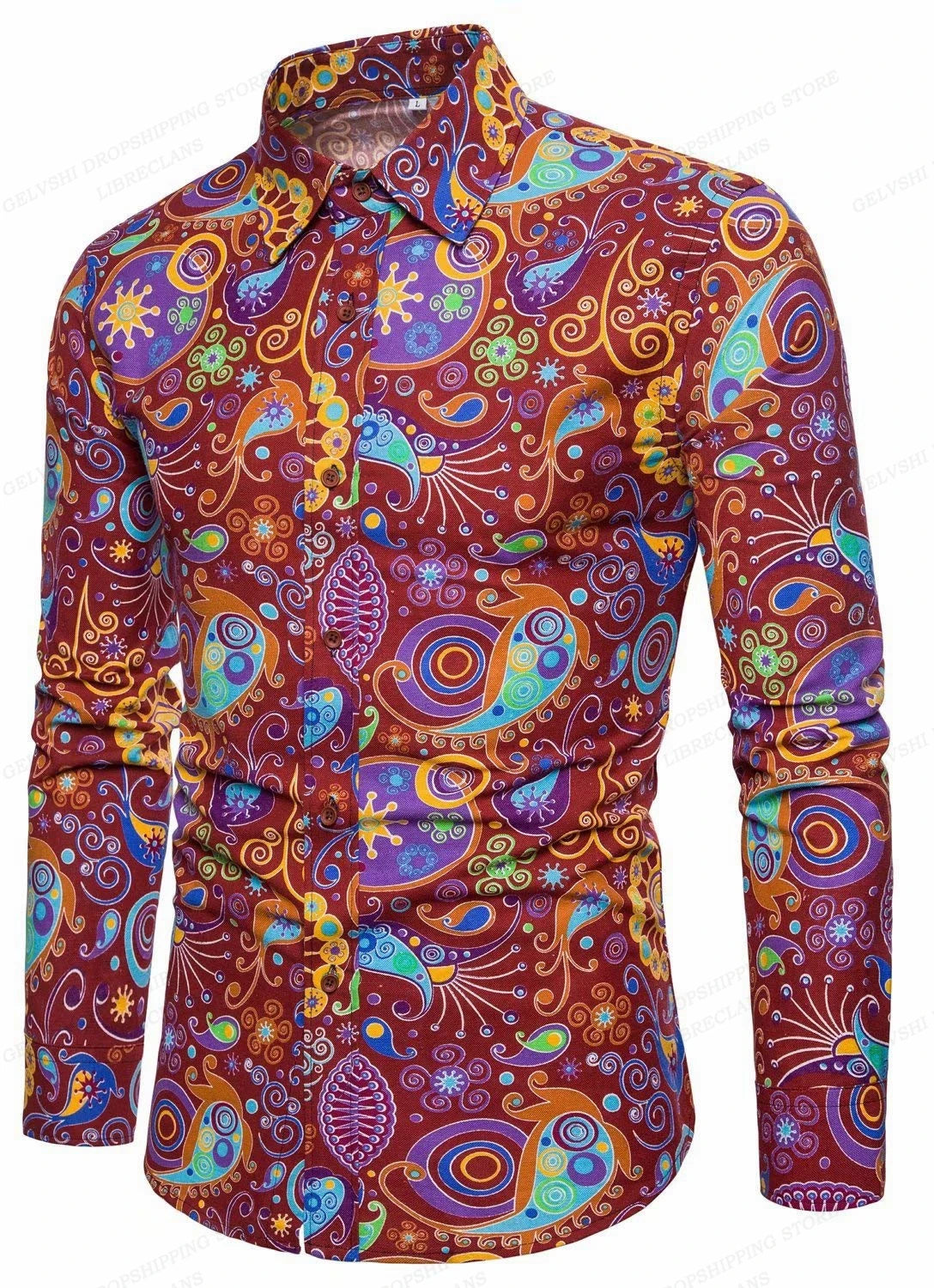 Men's Floral Print Vacation Style Lapel Long Sleeve Shirt