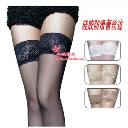 Anti-Slip Transparent Lace Thigh-High Stockings