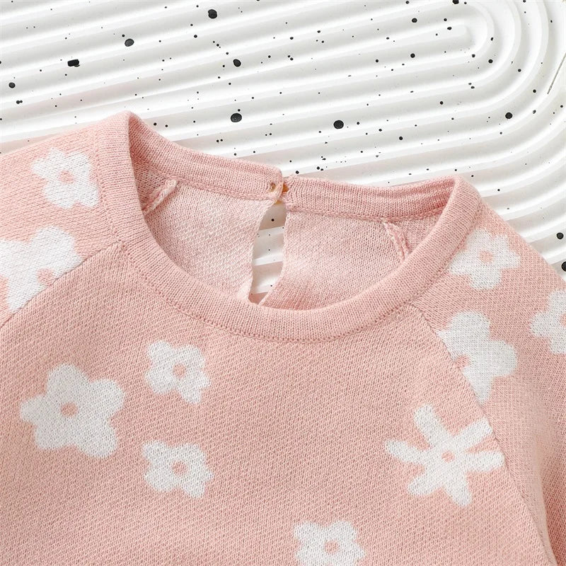 Knitted Infant Girl Bodysuits Floral Winter Playsuits