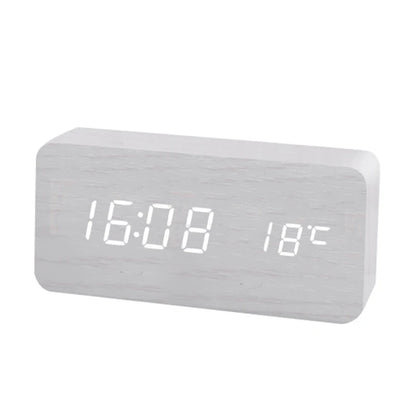 Voice Control Wooden LED Alarm Clock - USB/AAA Powered