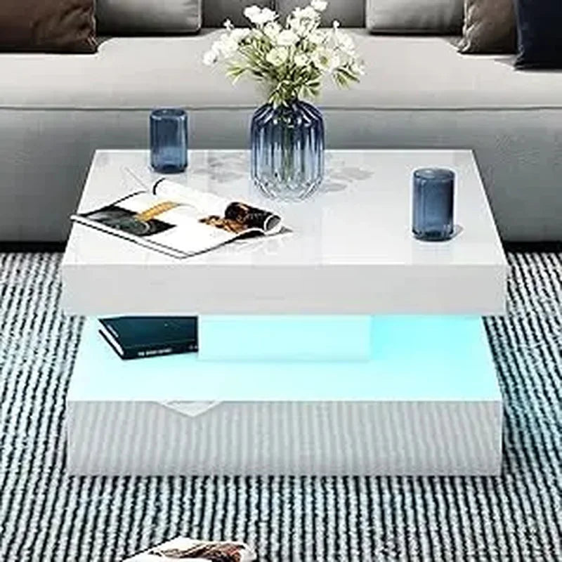 Coffee Table with Detachable Tray and Plug-in 16-color LED