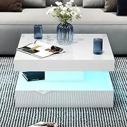Coffee Table with Detachable Tray and Plug-in 16-color LED