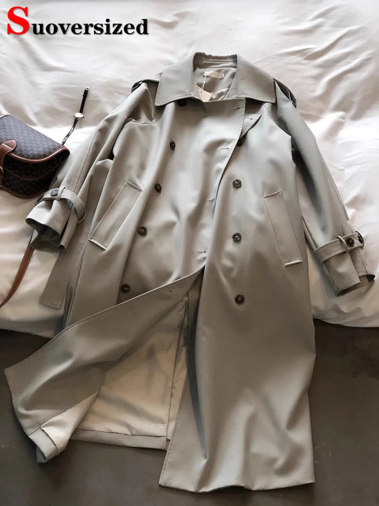 Women's Long Sleeve Chic Double Breasted Long Trench Coats