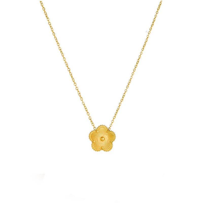 Collier Fleur Plaqué Or 14K - Pendentif Trèfle Double Face