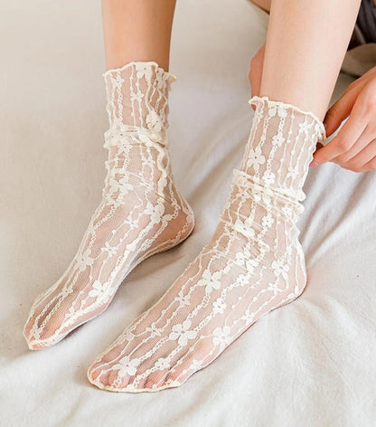 Chaussettes ras du cou en maille transparente et dentelle Harajuku 