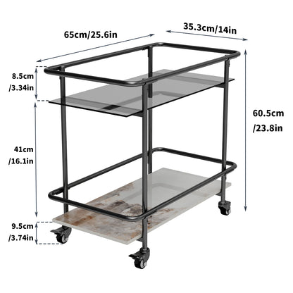 2-Tier Rolling Bar Cart & Lockable Wheels