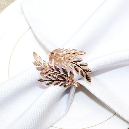 6Pcs Gold Wheat  Metal Leaf Napkin Rings Holder