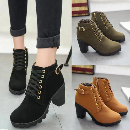 Winter Women Lace-up  High Heels Boots