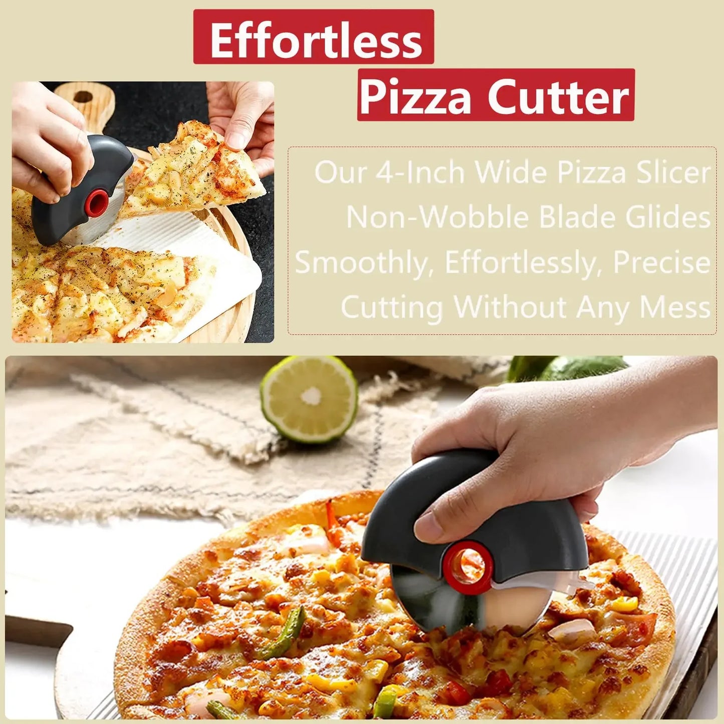 Stainless Steel Roller Cutter Multi-purpose Pizza Cake Dough Slicing Tool - Sharp Blade Wheel