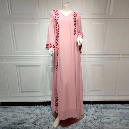 Muslim Embroidery Pink Abaya Dress