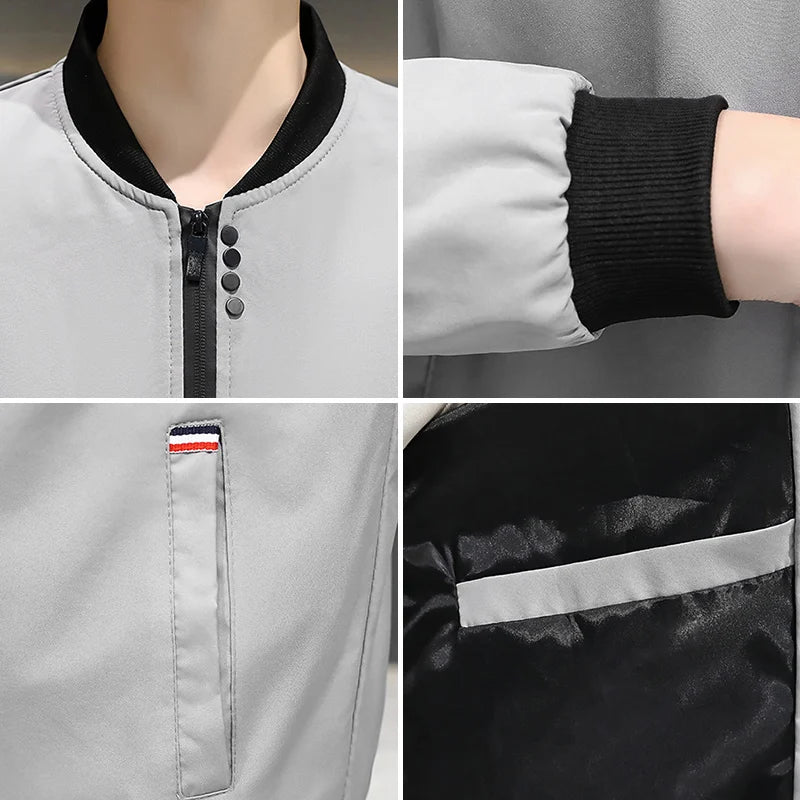 Veste coupe-vent zippée à col de baseball solide pour hommes