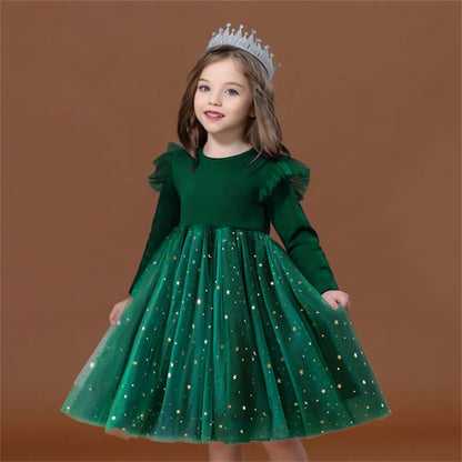 Robe de soirée à manches volantes pour petites filles