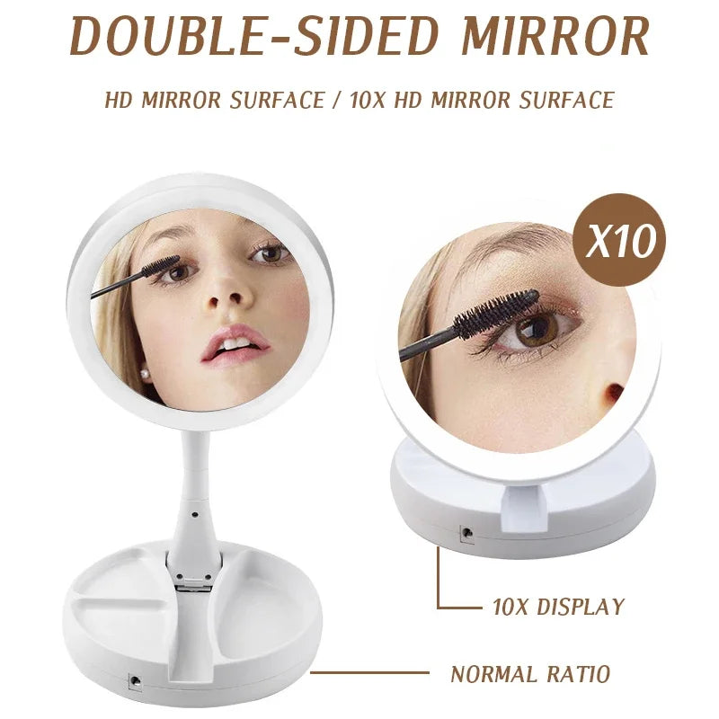 Miroir de courtoisie de maquillage à LED amovible