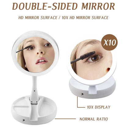 Miroir de courtoisie de maquillage à LED amovible