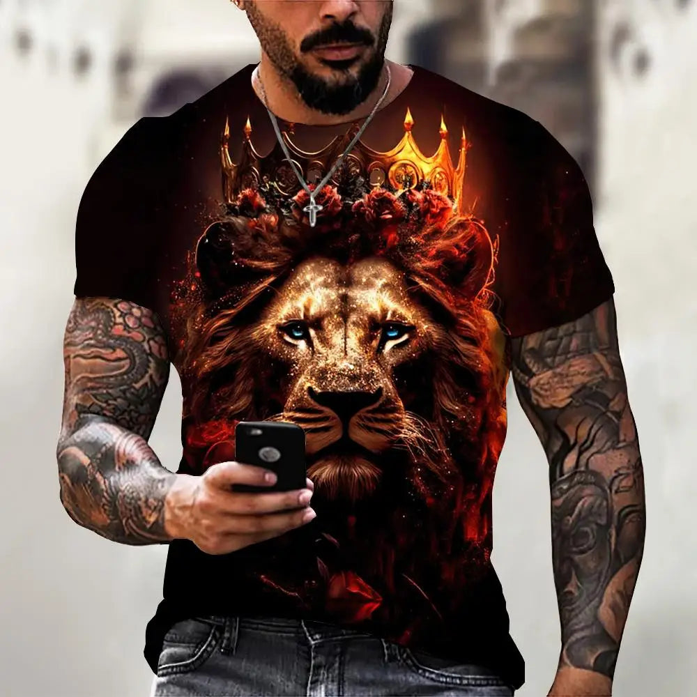 T-shirt d'été à imprimé tigre 3D pour hommes