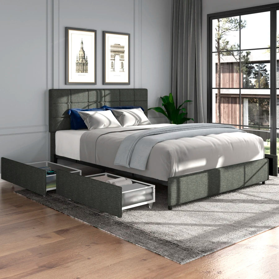 White Faux Leather Queen Platform Bed