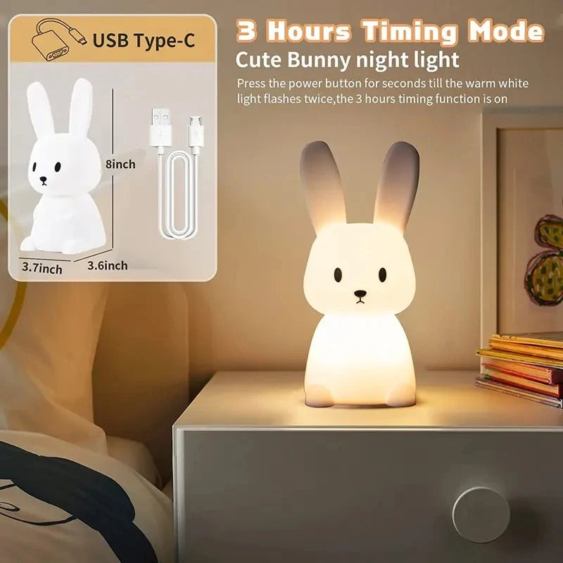 Veilleuse LED en silicone en forme de lapin - Lampe animal mignon avec capteur tactile 