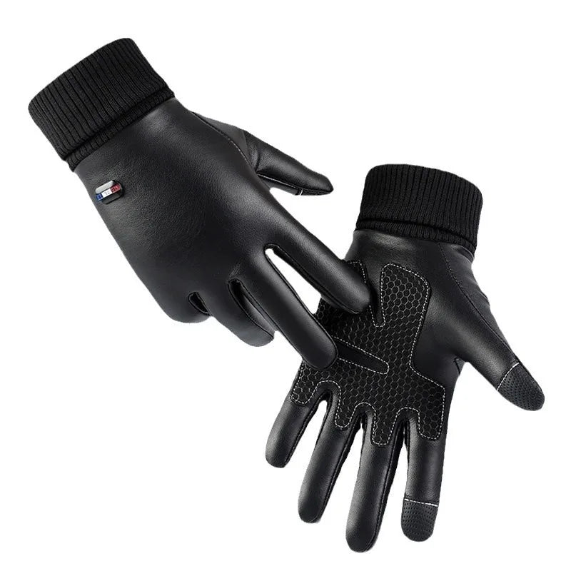 Waterproof PU Leather Winter Gloves - Flip-Finger