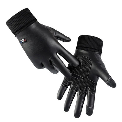Waterproof PU Leather Winter Gloves - Flip-Finger
