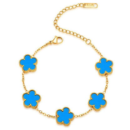 Collier Fleur Plaqué Or 14K - Pendentif Trèfle Double Face