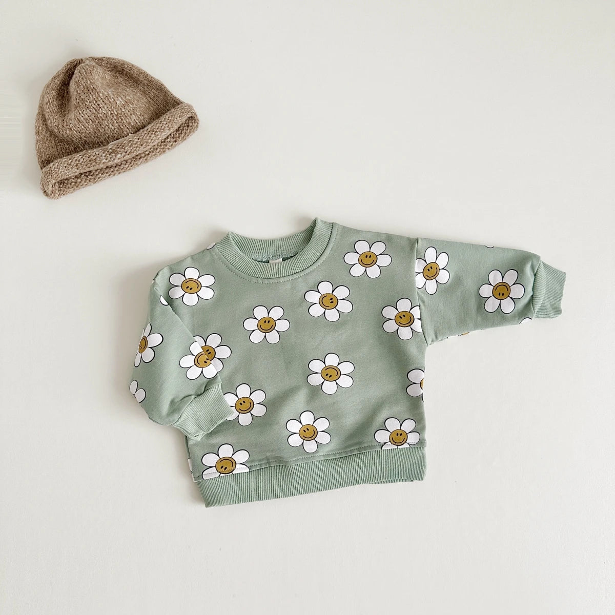 Children's  Smiling Face Flower Pattern Printed Round Neck Top