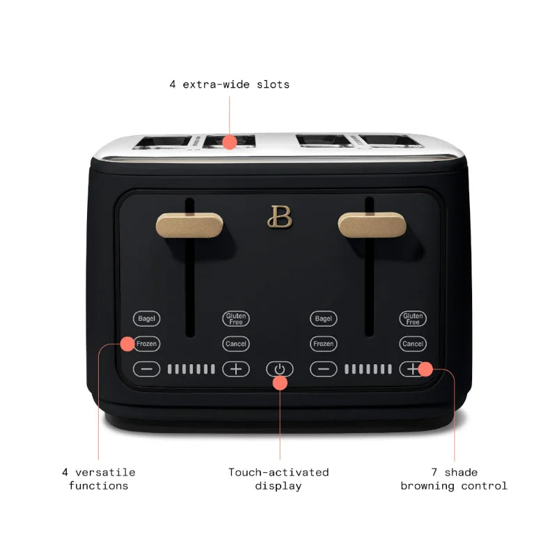 4-Slice Black Toaster - Home Kitchen Appliance