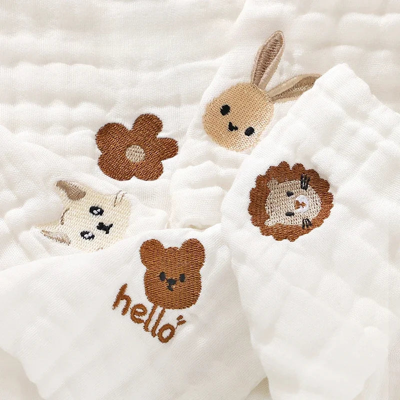 Serviettes de salive pour bébé en coton brodées à 6 couches