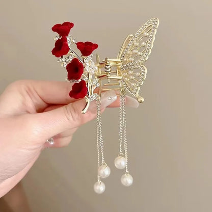 Chic Butterfly Pearl Tassel Hair Clip