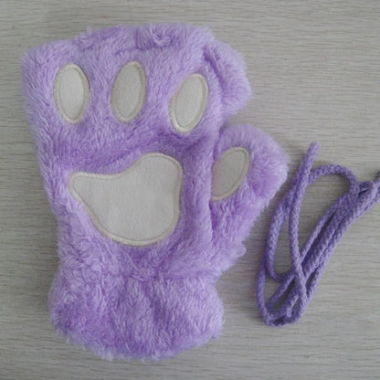 Cute Cat Paw Fingerless Plush Gloves - Warm & Fluffy