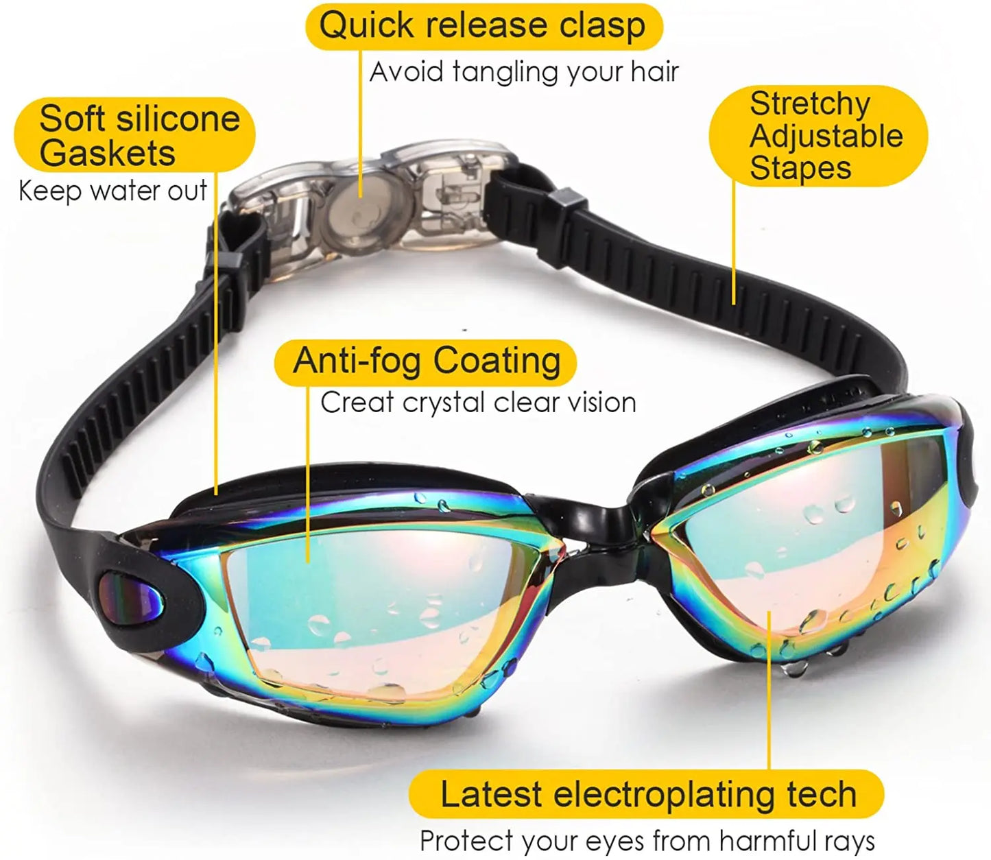 Lunettes de natation professionnelles réglables - Galvanoplastie colorée