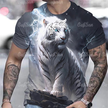 T-shirt d'été surdimensionné à imprimé tigre 3D pour hommes