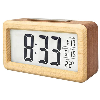 Wooden Alarm Clock with Calendar & Temperature Display